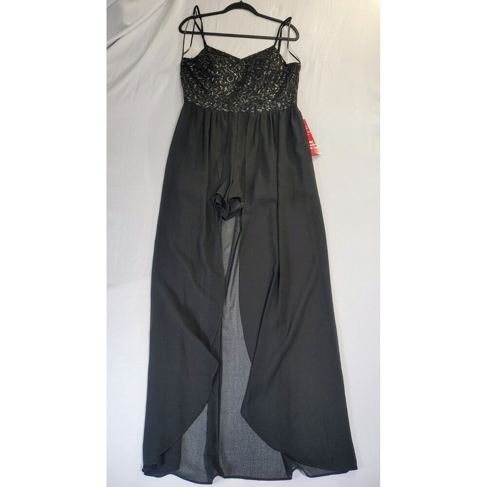 NEW City Triangles Black Sequin Romper Dress Sheer Maxi Overlay Sz XL Whimsigoth